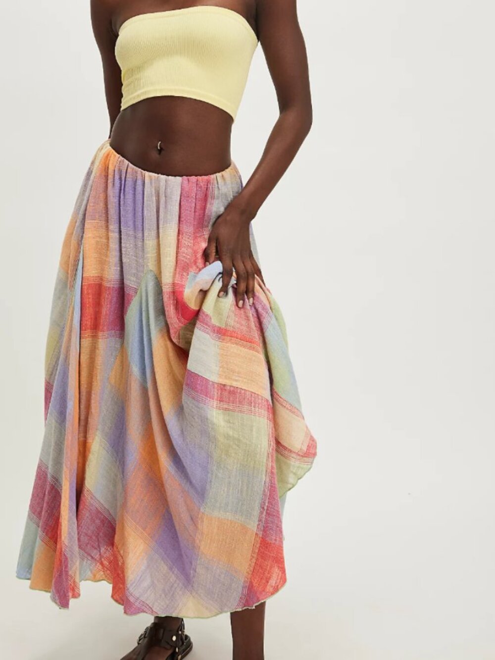 Free People Madras That Linen Maxi Skirt